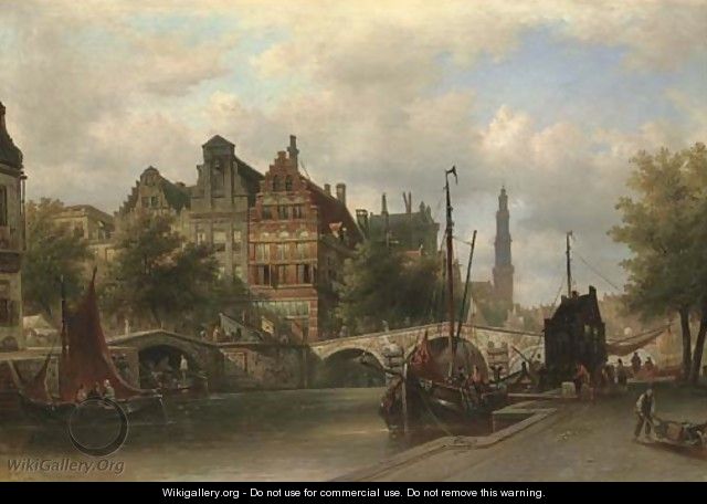 Canal scene, Amsterdam - Elias Pieter van Bommel