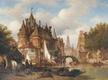The Waag on the Nieuwmarkt with the Oude Kerk in the distance, Amsterdam - Elias Pieter van Bommel