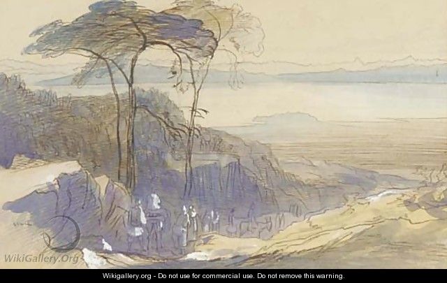 Greek figures and mules on a rocky track, Crete - Edward Lear