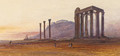 The Temple of Olympian Zeus, with the Acropolis in the distance, Athens, Greece - Edward Lear