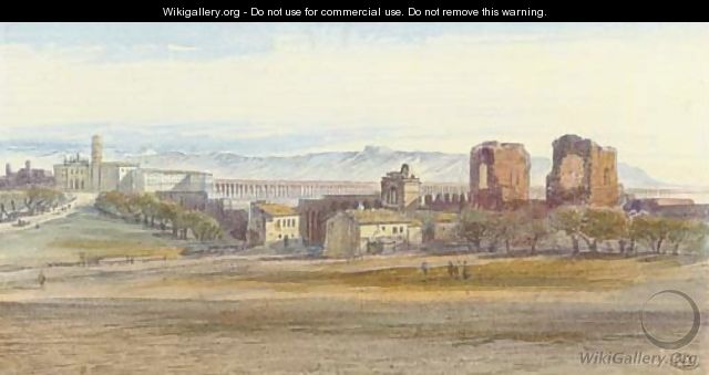 St John Lateran and the Claudian Aqueduct, Rome, Italy - Edward Lear