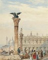 Figures congregating below the Lion Column, on the Piazzetta, Venice - Edward Pritchett