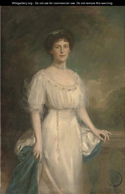 Portrait of a lady, three-quarter-length, in a white dress and ermin trimmed cloak - Edward Patry