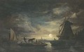 Cattle on a barge in a moonlit landscape - Edward Williams