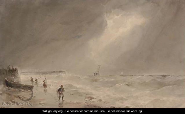 Fishermen on the beach, a swell brewing offshore - Edward Tucker