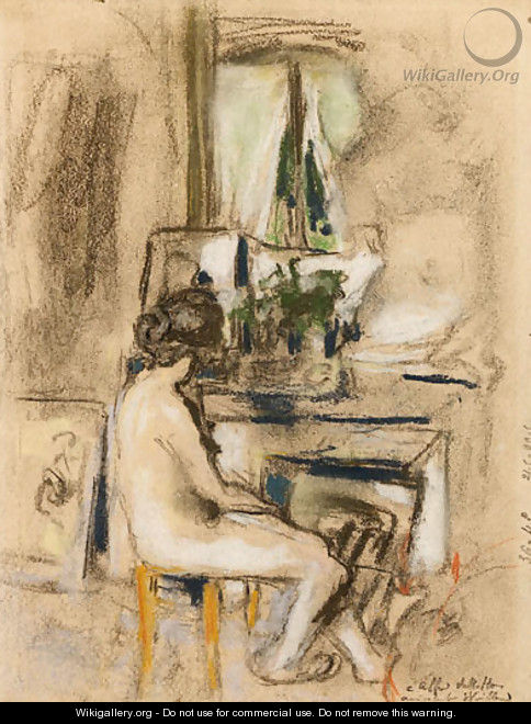 Nu assis devant la chemine (Nude seated in front of a Fireplace) - Edouard (Jean-Edouard) Vuillard