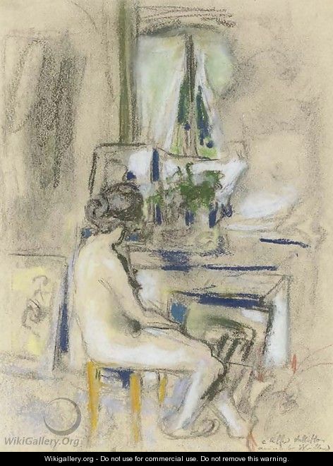 Nu assis devant la cheminee - Edouard (Jean-Edouard) Vuillard