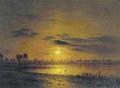 Sunset over an exotic river landscape - Eduard Hildebrandt