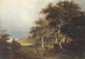 Figures on a path in a wooded landscape - Edward Charles Williams