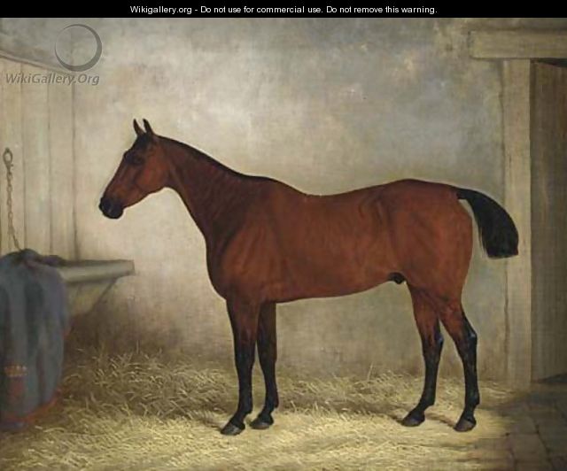 A bay hunter in a stable - Edward Brown