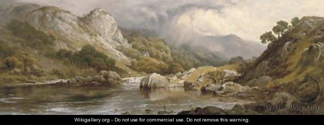 Anglers on a riverbank, said to be on the Conway, North Wales - Edward Henry Holder