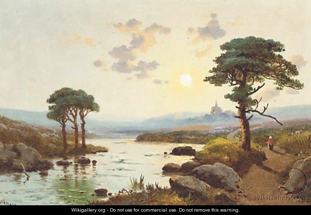 A figure on a river bank at dusk - Edward H. Niemann