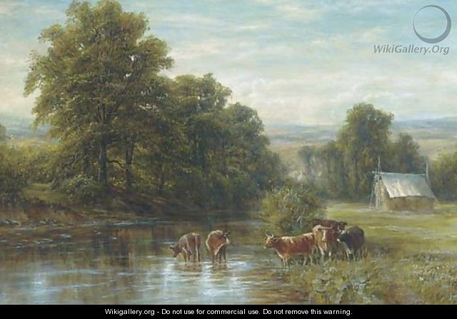 Cattle watering, summer - Edmund George Warren