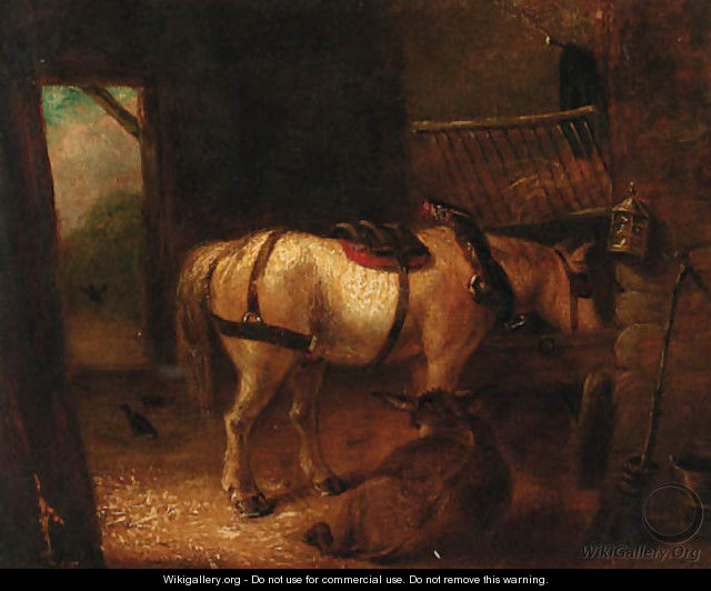 A horse and donkey in a stable - Edmund Bristow