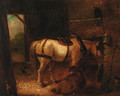 A horse and donkey in a stable - Edmund Bristow