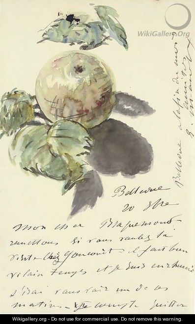 Lettre aA  Bracquemond (Une pomme entouree de ses feuilles) - Edouard Manet