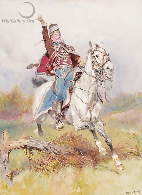 A French cavalryman on horseback - Jean Baptiste Edouard Detaille