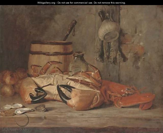 Crab, lobster and oysters with fish hanging to the side - Edward La Trobe Bateman