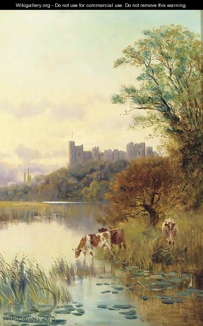 Cattle watering before a castle - Edward Aubrey Hunt
