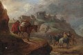 An Italianate landscape with travellers and packhorses on mountain paths - Dutch-Italianate School