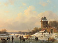 A winter landscape with skaters by a fortified mansion - Dutch School