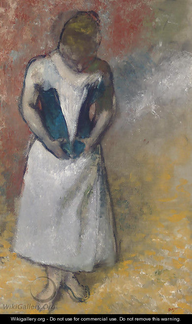 Femme debout et vue de face, agrafant son corset - Edgar Degas