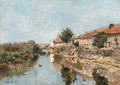 A village by a river - Edmond Marie Petitjean
