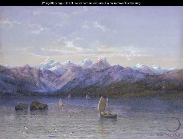Midnight sun across the lake, Norway - Edgar E. West