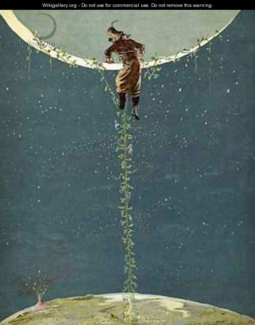 Baron Munchausen climbs up to the moon by way of a Turkey bean plant - Alphonse Adolphe Bichard