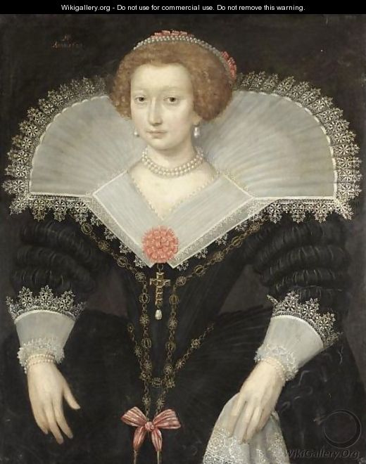 A Portrait Of A Lady, Three-Quarter Length, Wearing A Black Dress And White Lace Collar 2 - (after) Frans, The Elder Pourbus