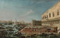 A View Of The Molo, Venice, Looking West With A Procession Of Ambassadors And Attendants Entering The Palazzo Ducale - Gabriele Bella