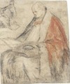 A Seated Bishop Reading From A Book On His Lap, And A Small Study Of The Same Figure, Wearing A Cap - Jacopo Bassano (Jacopo da Ponte)