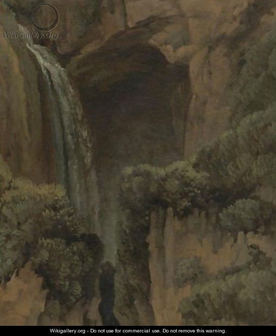 A Waterfall And A Grotto At Tivoli - Simon-Joseph-Alexandre-Clement Denis