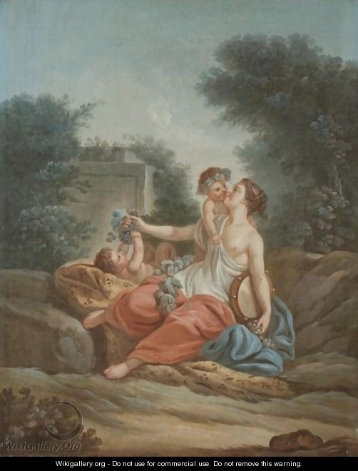 A Bacchante Playing With Two Putti - (after) Jean-Baptiste Huet I