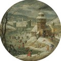A Village Scene In Winter With Figures Skating - Abel Grimmer