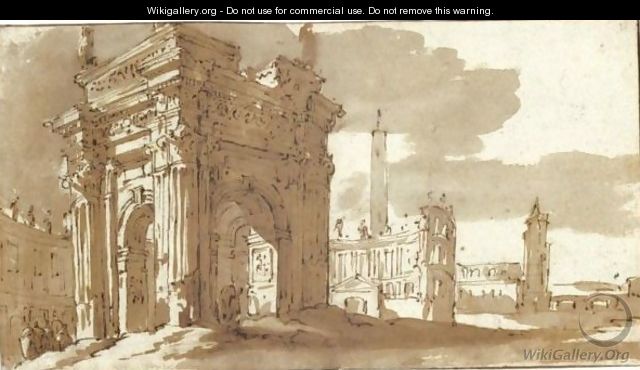 A Roman Fantasy With Ancient Buildings Including A Triumphal Arch - Jacob Van Der Ulft
