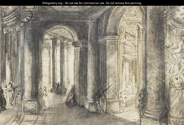 View Of The Galleries Looking Onto Rotundas Of The Colisee - Gabriel De Saint Aubin