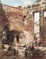 An Italian Market Scene By Roman Ruins - Ludwig Passini