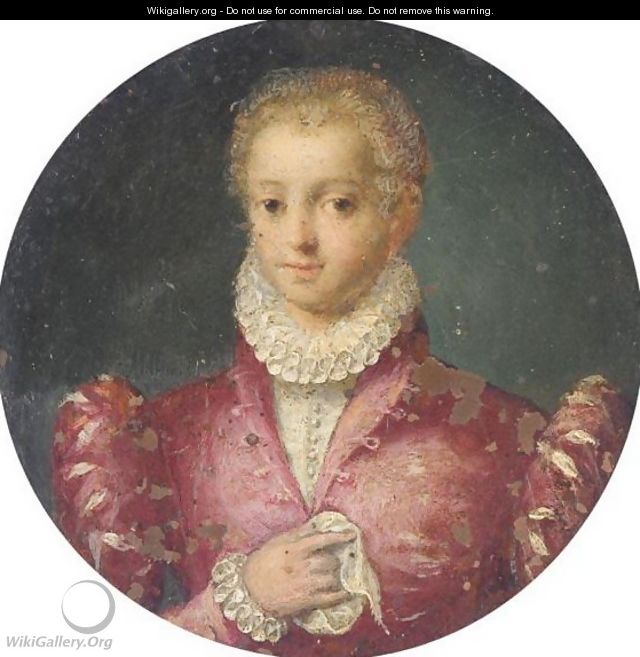 Portrait Of A Girl, Half Length, Wearing A Pink Dress With A White Ruff - (after) Tranquillo Cremona