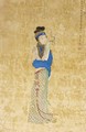 A standing lady holding a spray of cherry blossom - (after) Yi Zhiden