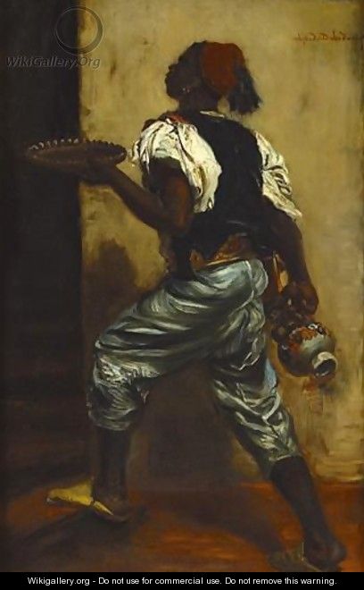 Young Black Man Holding A Tray - Alfred Dehodencq