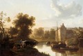 A River Landscape With Barges And A Herdsmen Resting On The Bank With His Cattle - (after) William Traies