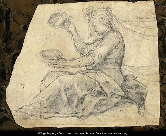 A Seated Woman Holding A Dish - (after) Peter (Peter Candid) Witter