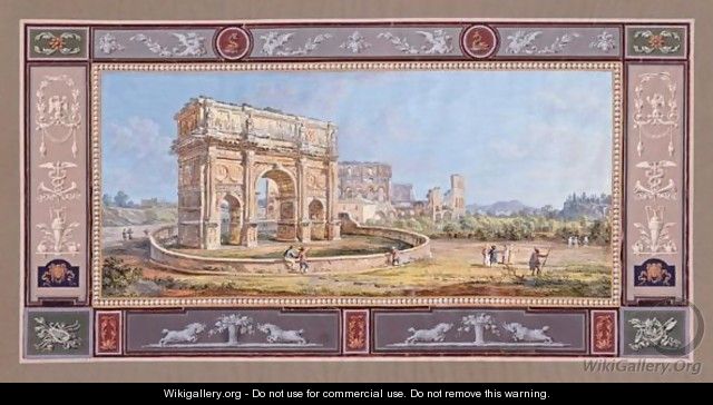 View Of The Arch Of Constantine With The Colosseum Beyond, Rome - Roman School