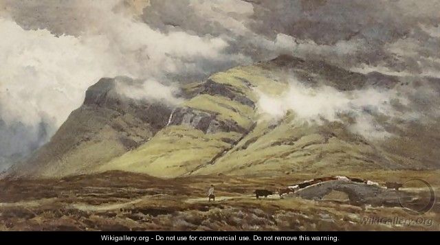 A mountains landscape with a cows - Bernard Walter Evans