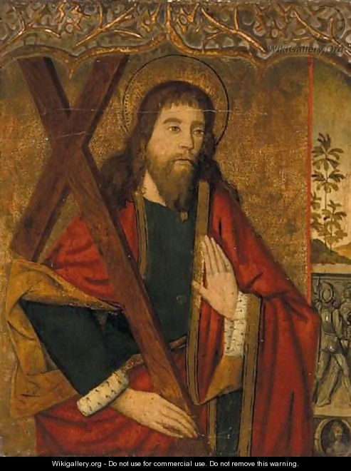 A Male Saint Holding A Cross, Probably Saint Andrew - Valencian School