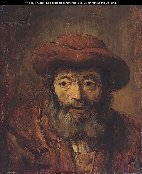 Portrait Of A Bearded Man, Head And Shoulders, Wearing A Brown Hat - (after) Harmenszoon Van Rijn Rembrandt