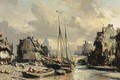 A Harbour Scene In A Town - Eugène Isabey