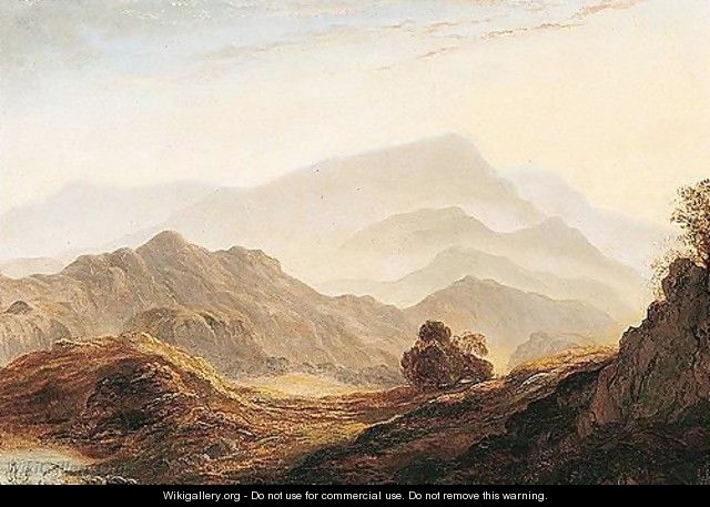 View From Loughrigg Of Wetherlam And Coniston Mountains, Ambleside - Anthony Vandyke Copley Fielding
