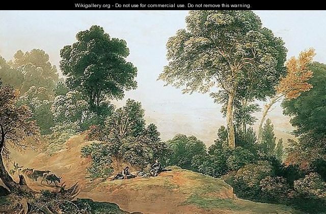 Travellers Picnicking By A Country Track, Windsor Castle In The Distance - John Glover